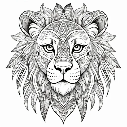 Prompt: Coloring page Leo tribal