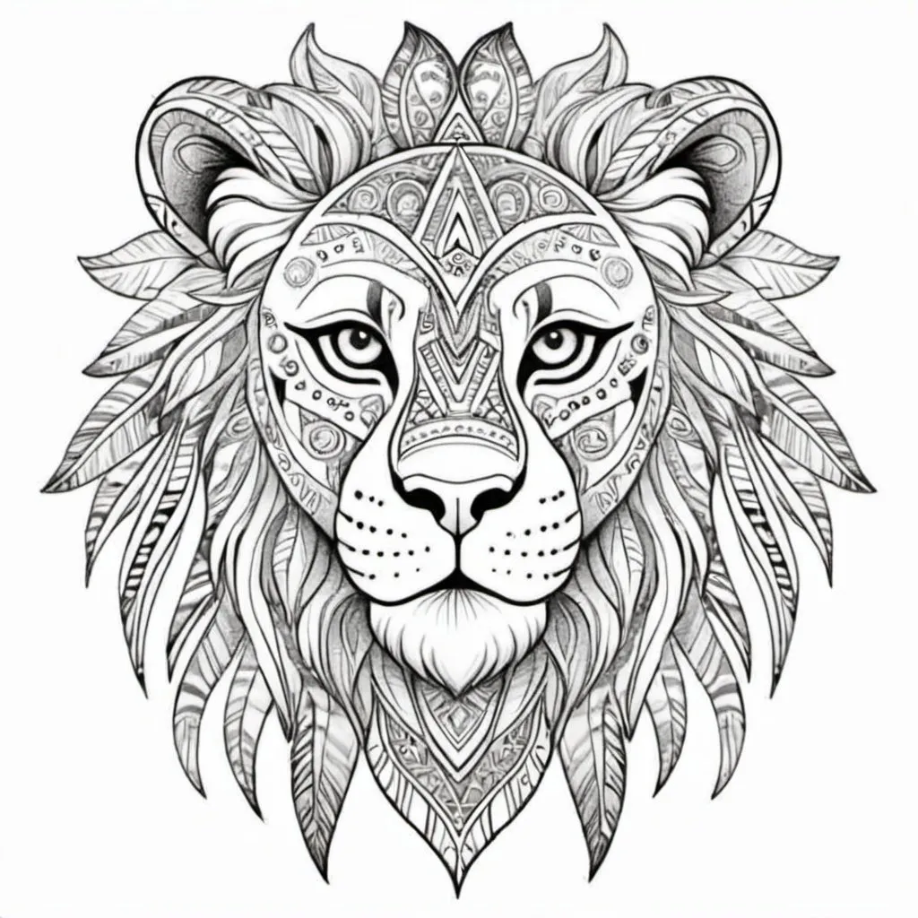 Prompt: Coloring page Leo tribal