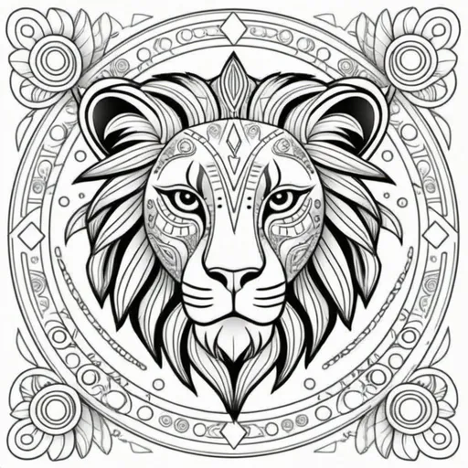 Prompt: Coloring page Leo tribal