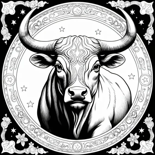 Prompt: Coloring page taurus