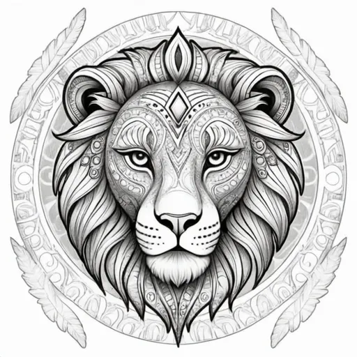 Prompt: Coloring page Leo tribal