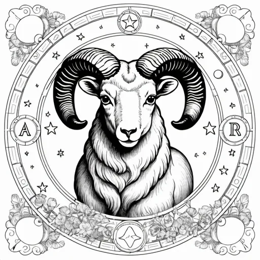 Prompt: Coloring page horoscope aries