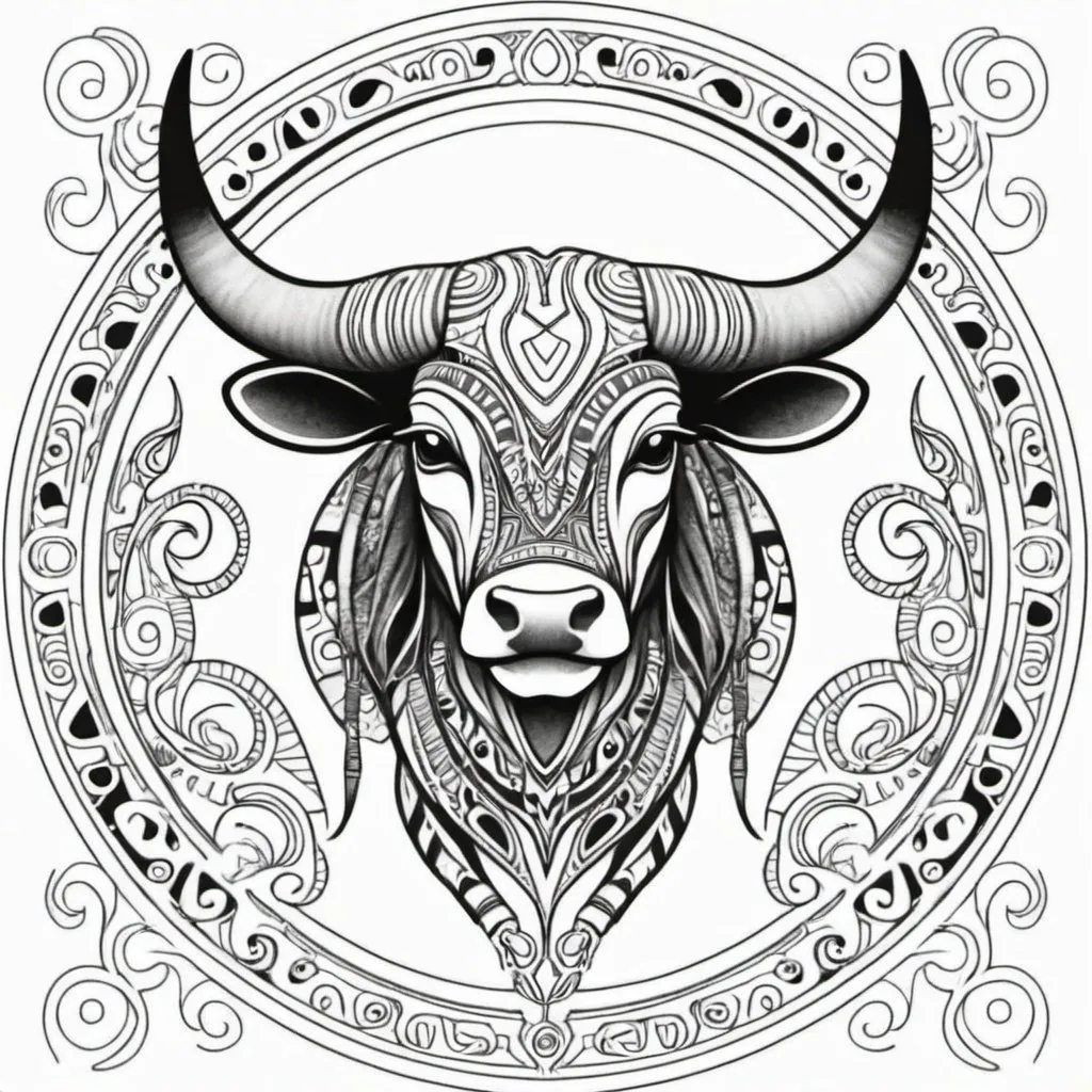 Prompt: Coloring page taurus tribal