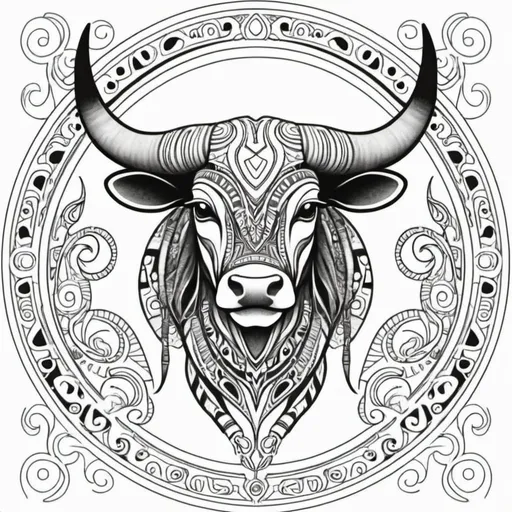Prompt: Coloring page taurus tribal