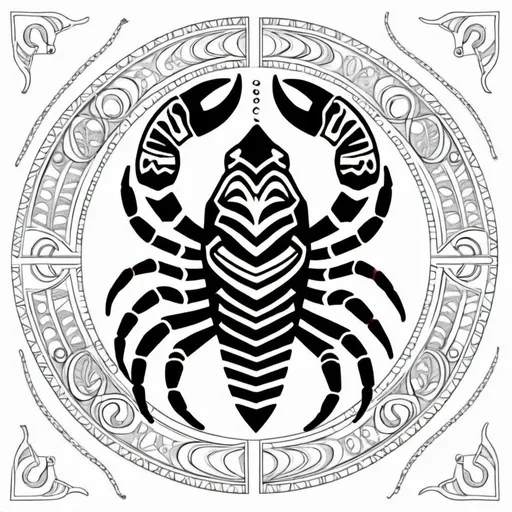 Prompt: Coloring page scorpio tribal