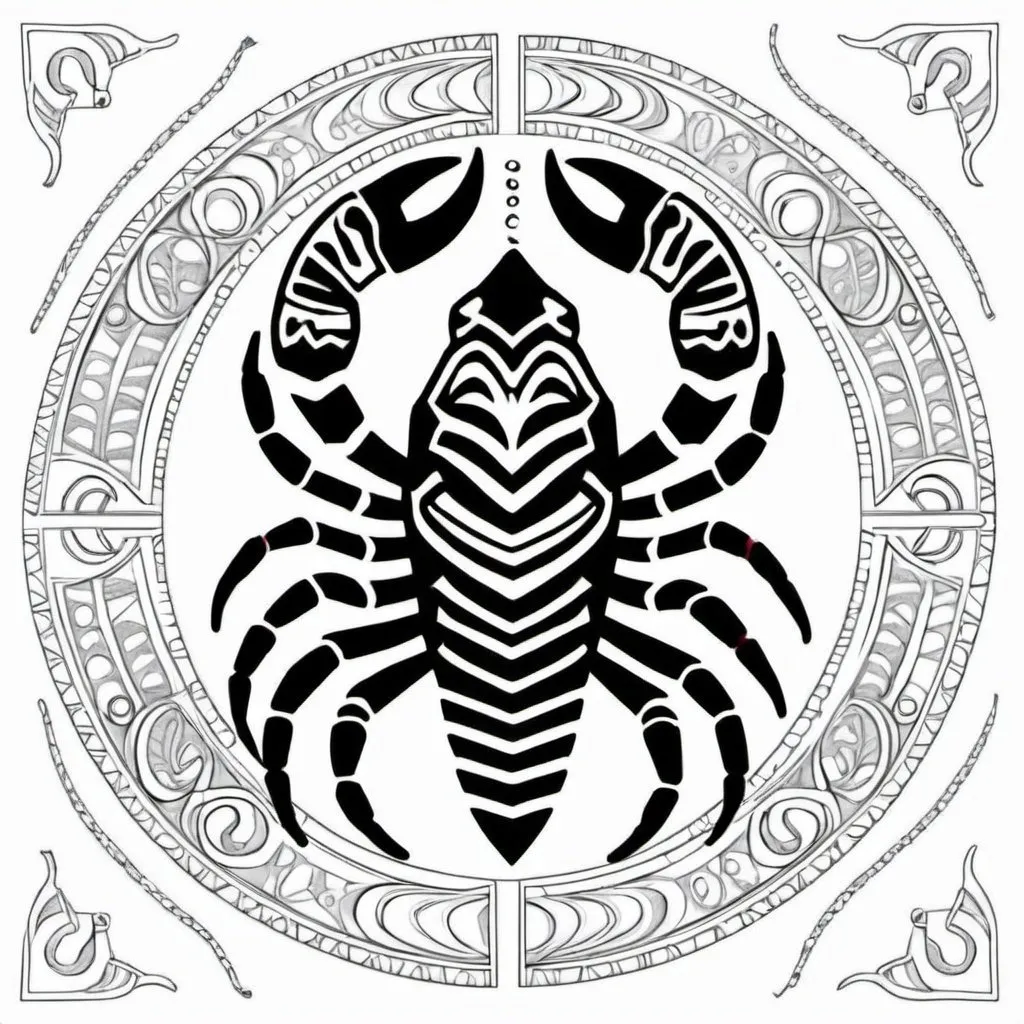 Prompt: Coloring page scorpio tribal