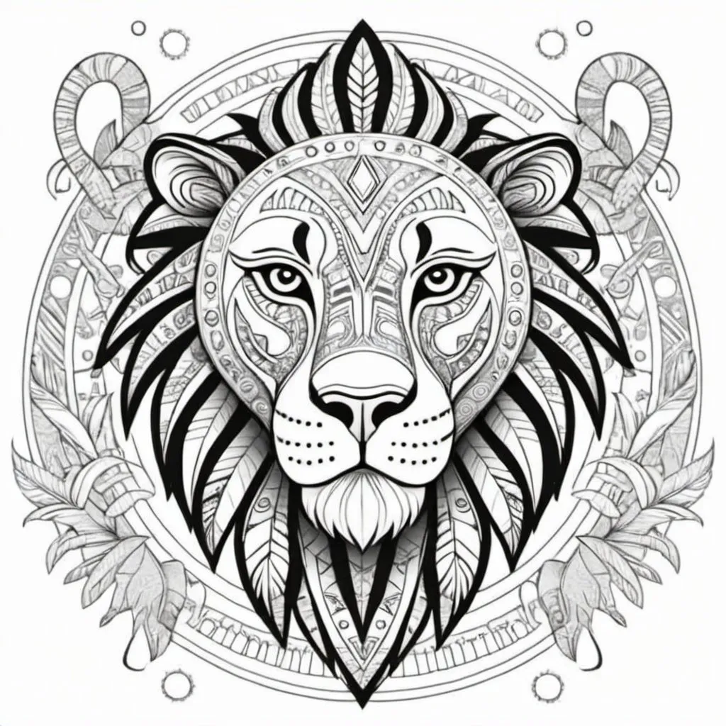 Prompt: Coloring page Leo tribal