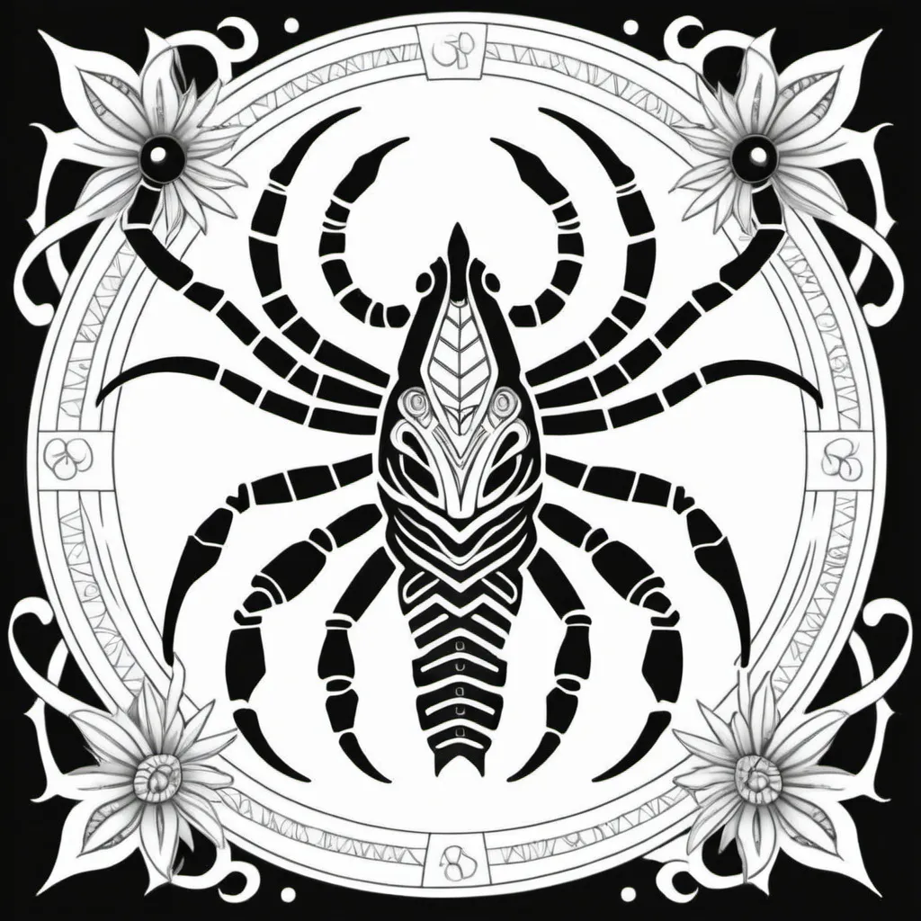 Prompt: Coloring page scorpio tribal