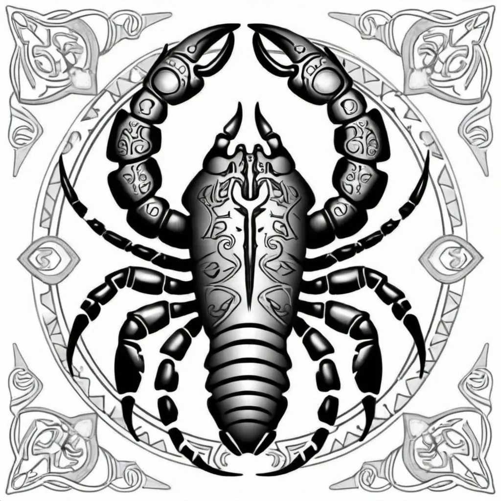 Prompt: Coloring page scorpio tribal