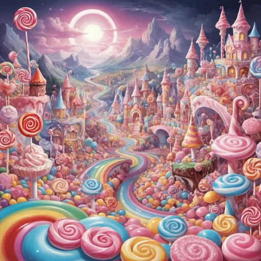 Prompt: A majical crytalique finness of dreams and nightmares in a majestic candy land of love and hate