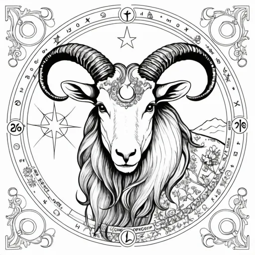 Prompt: Coloring page horoscope capricorn 