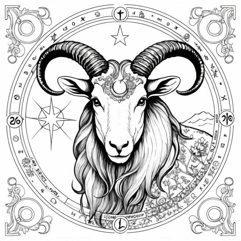 Prompt: Coloring page horoscope capricorn 