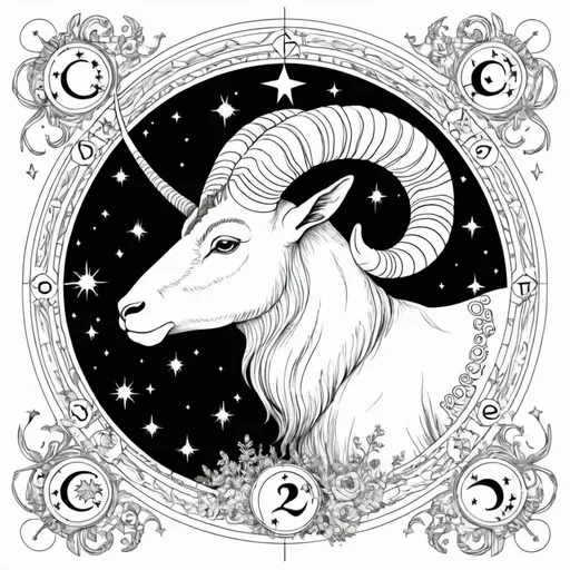 Prompt: Coloring page horoscope capricorn 