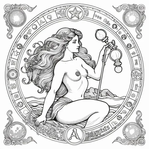 Prompt: Coloring page horoscope aquarius