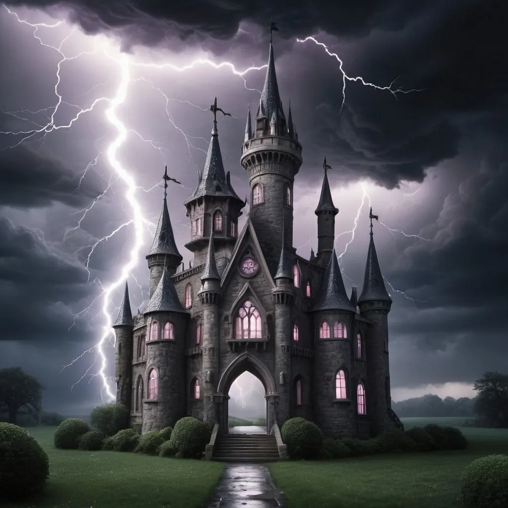 Prompt: A majical gothic crytalique finness of dreams and nightmares in a majestic candy land of love and hate storm for lightning 