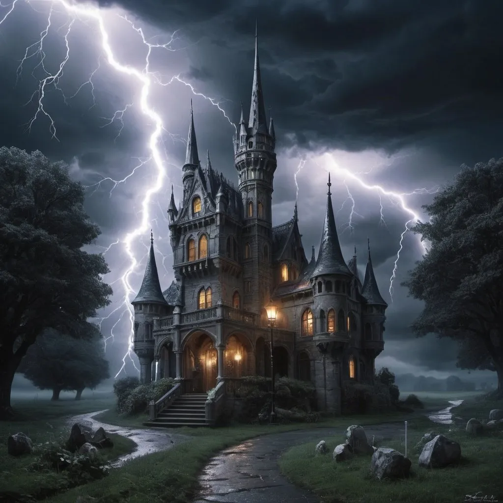 Prompt: A majical gothic crytalique finness of dreams and nightmares in a majestic candy land of love and hate storm for lightning 