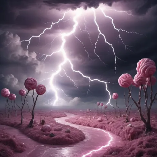 Prompt: A majical crytalique finness of dreams and nightmares in a majestic candy land of love and hate storm for lightning 