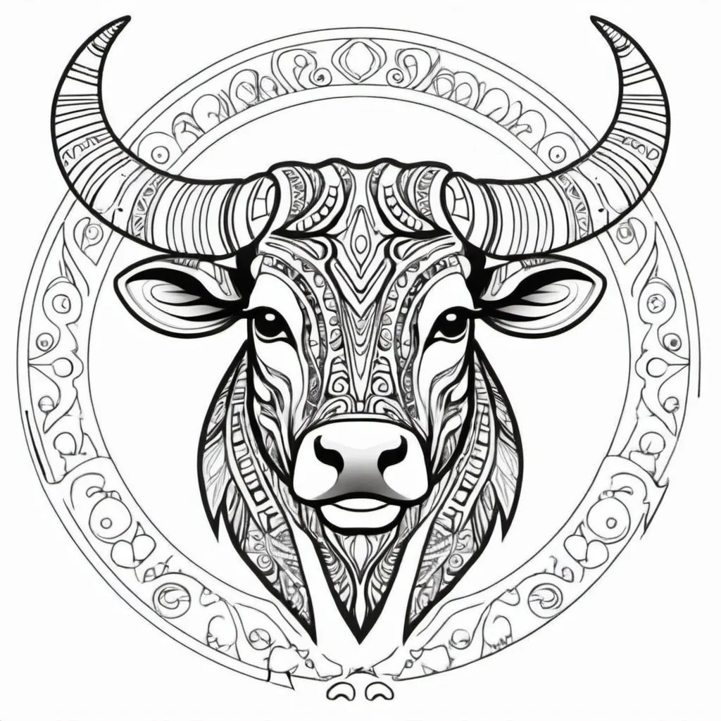 Prompt: Coloring page taurus tribal