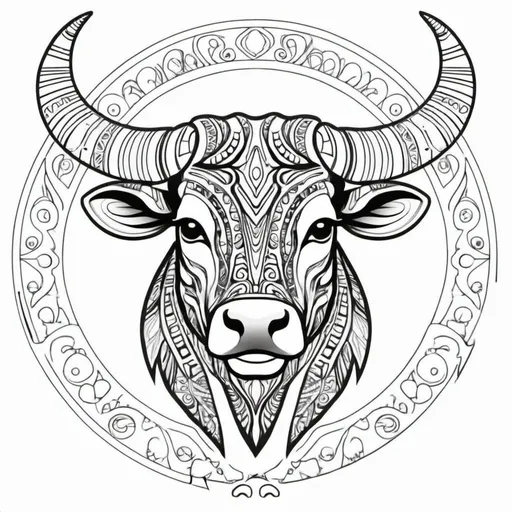 Prompt: Coloring page taurus tribal