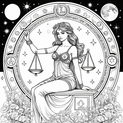 Prompt: Coloring page horoscope libra