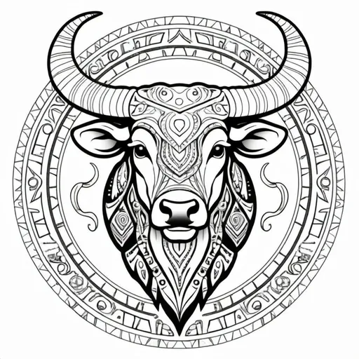 Prompt: Coloring page taurus tribal