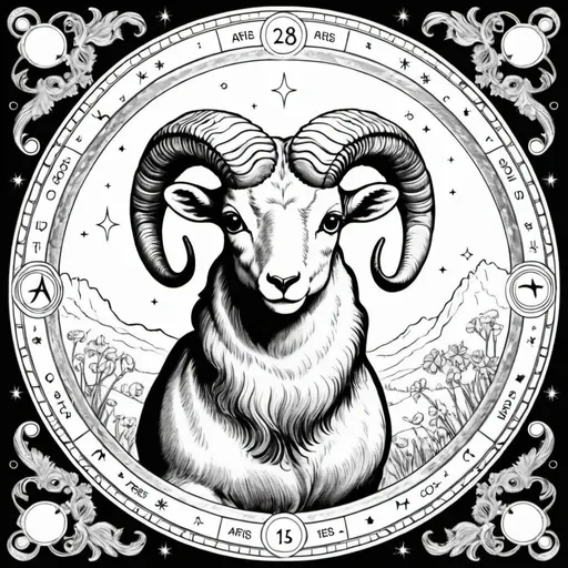 Prompt: Coloring page horoscope aries