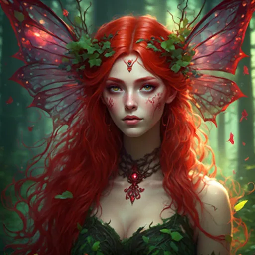 Prompt: <mymodel> red hair forest fairy 