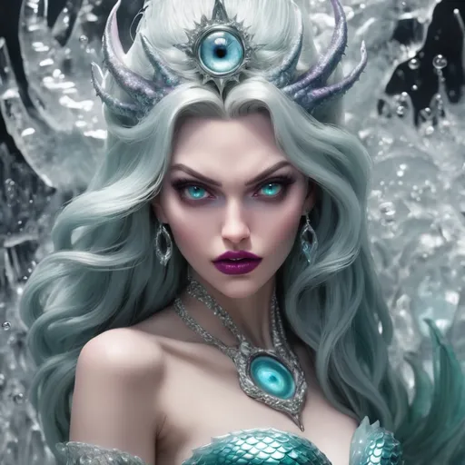 Prompt: Hypnotic evil ice  mermaid 