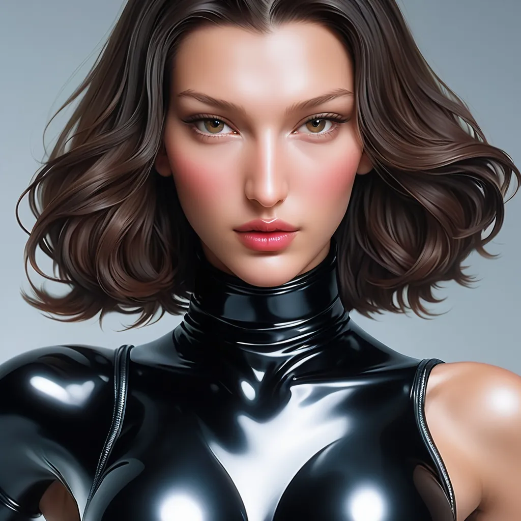 Bella hadid as a bimbo in latex close up portrait