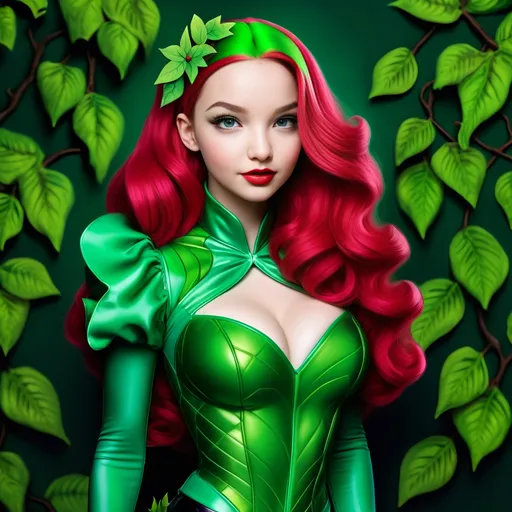 Prompt: Dove Cameron as poison ivy bimbo