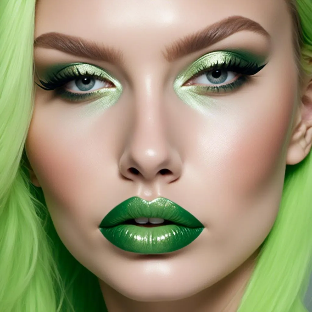 Prompt: <mymodel>  lime green lips and eyeshadow 