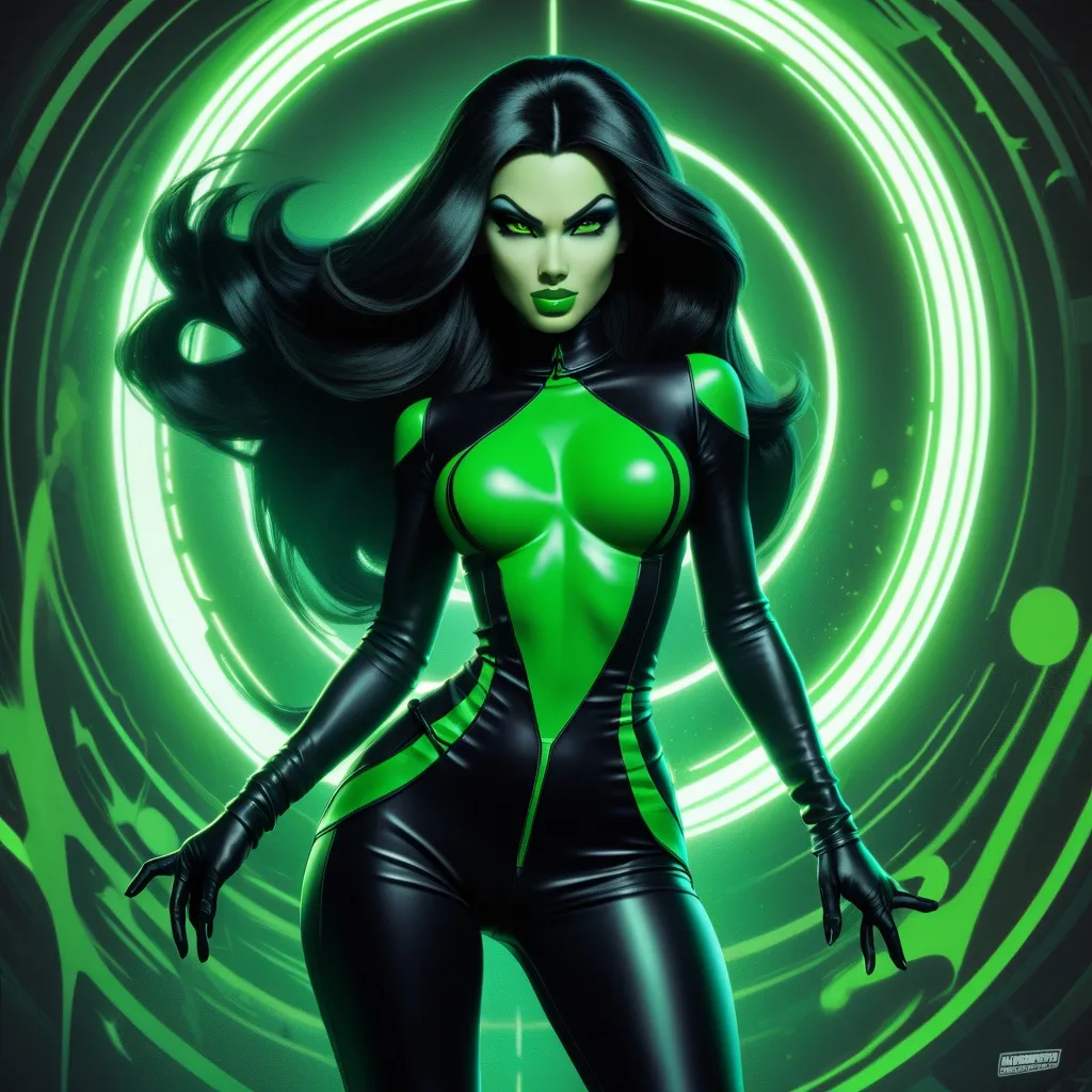 Shego from Kim Possible, pale white skin, flaming ha...