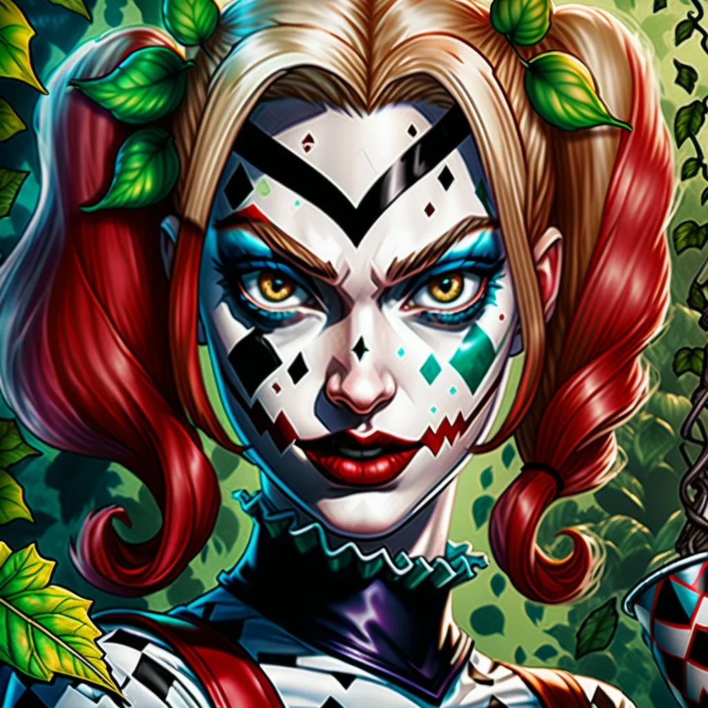 Harley Quinn hypnotized by poison ivy close up port...