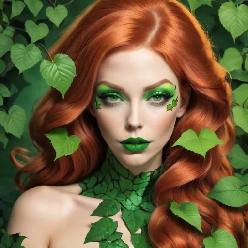 Prompt: Poison ivy hypnotizing a Hypnotic bimbo  copper  hair  green lips 