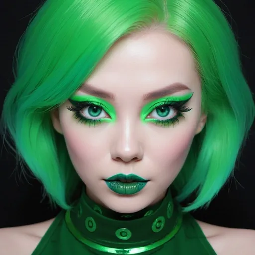 Prompt: <mymodel> bimbo hypnotic    green close up portrait 
