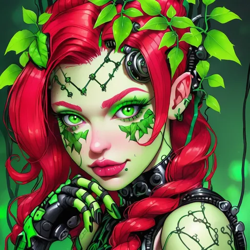 Prompt:   close up portrait    poison ivy as a cybergoth  