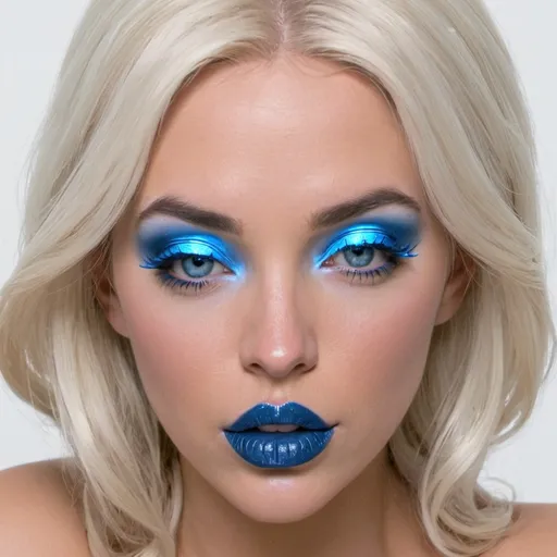 Prompt: Bimbo Emma frost   hypnotized blue lips