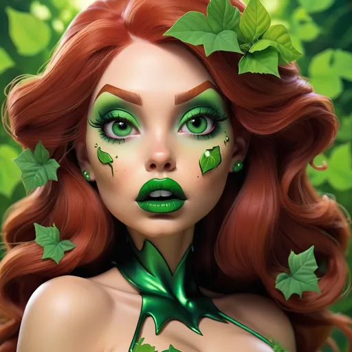 Prompt: Bimbo Poison ivy    hypnotized  green lips 