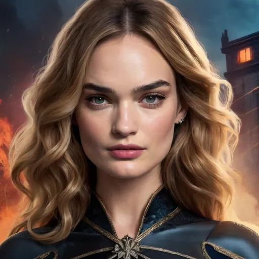 Prompt: Lily james as a  Supervillainess 