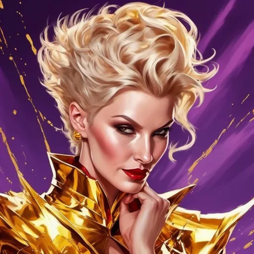 Prompt:  Gold  short hair Supervillainess <mymodel>