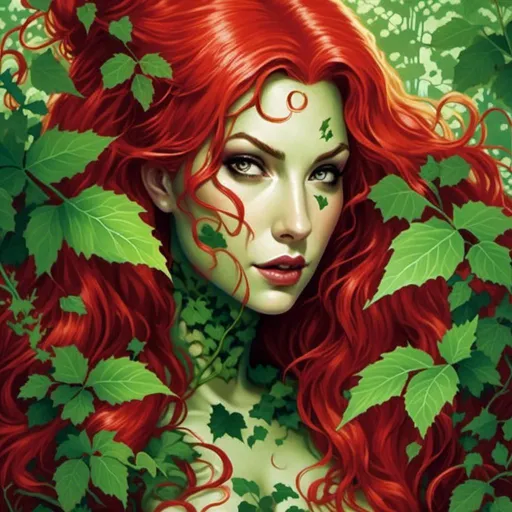 Prompt: <mymodel> Hypnotic       poison ivy  with  plant tentacles  touching her 