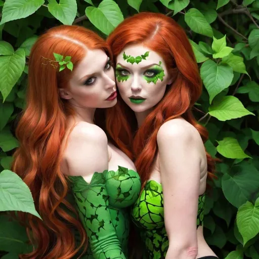 Prompt: Poison ivy hypnotizing a Hypnotic bimbo redhead