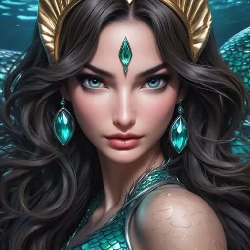 Prompt: Lily aldridge hypnotic bimbo evil mermaid  close up portrait 