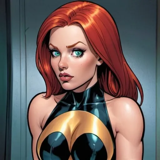 Prompt: Hypnotic   bimbo redhead in marvel  comics   