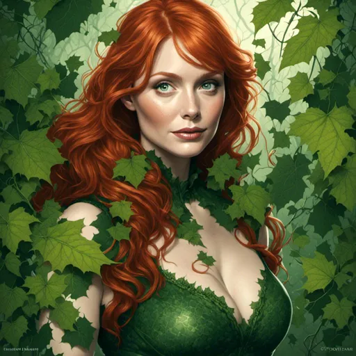 Prompt: <mymodel>bryce dallas howard   poison ivy   close up portrait 