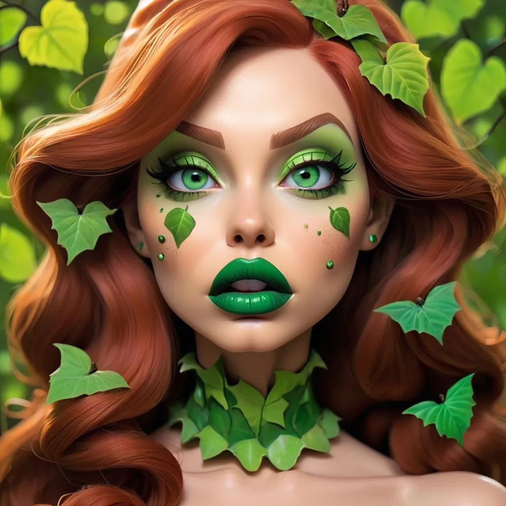 Prompt:   Poison ivy    hypnotized  green lips 