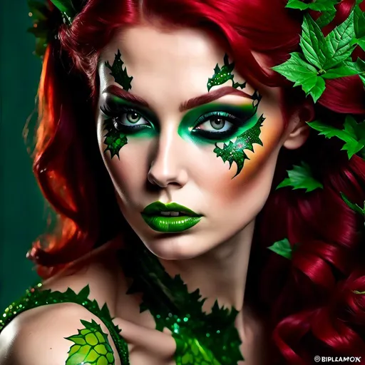 Prompt: Poison ivy  lime green lips  and eye shadow <mymodel>