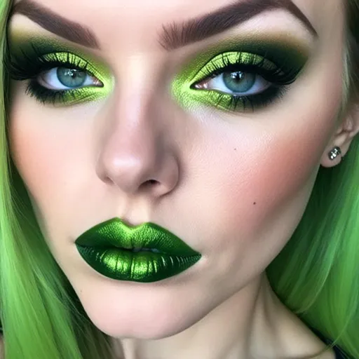 Prompt: <mymodel> poison ivy  lime green lips and eyeshadow 