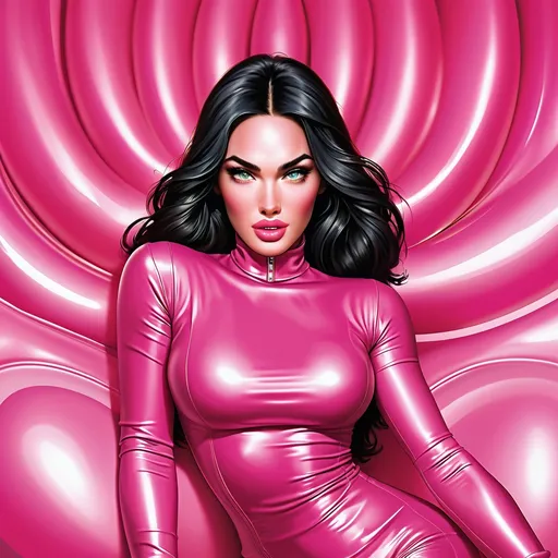 Prompt: Hypnotic Megan fox as a  bimbo in pink  latex