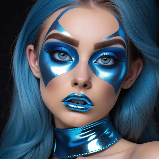 Prompt: Madelyn Cline  as hypnotic  bimbo metallic   blue makeup         